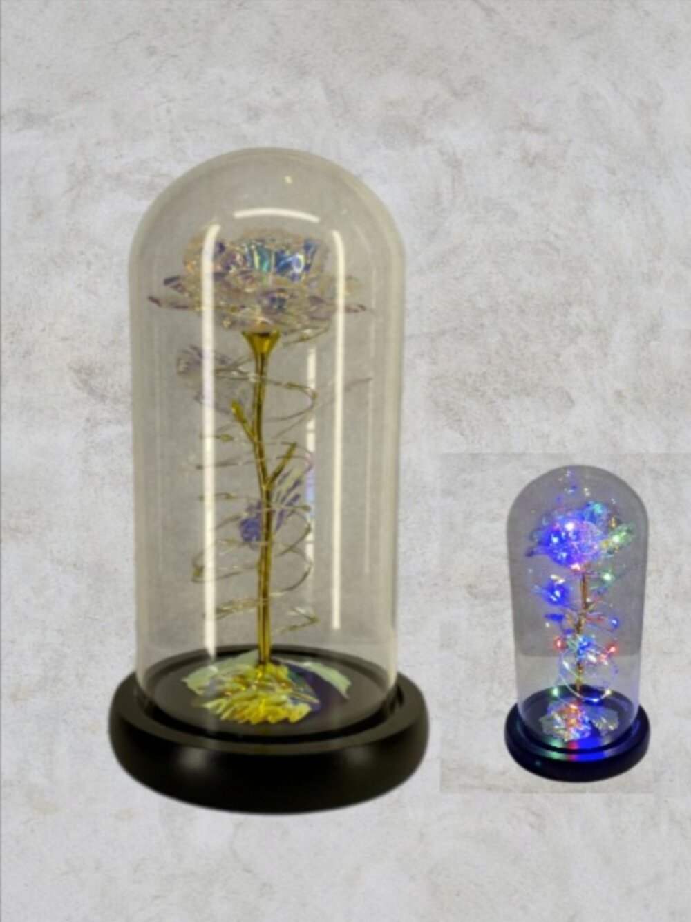 LOVE FOREVER LED ROSE -- Metallic Rose Inside Glass Dome, Lighted, LED, Like New
